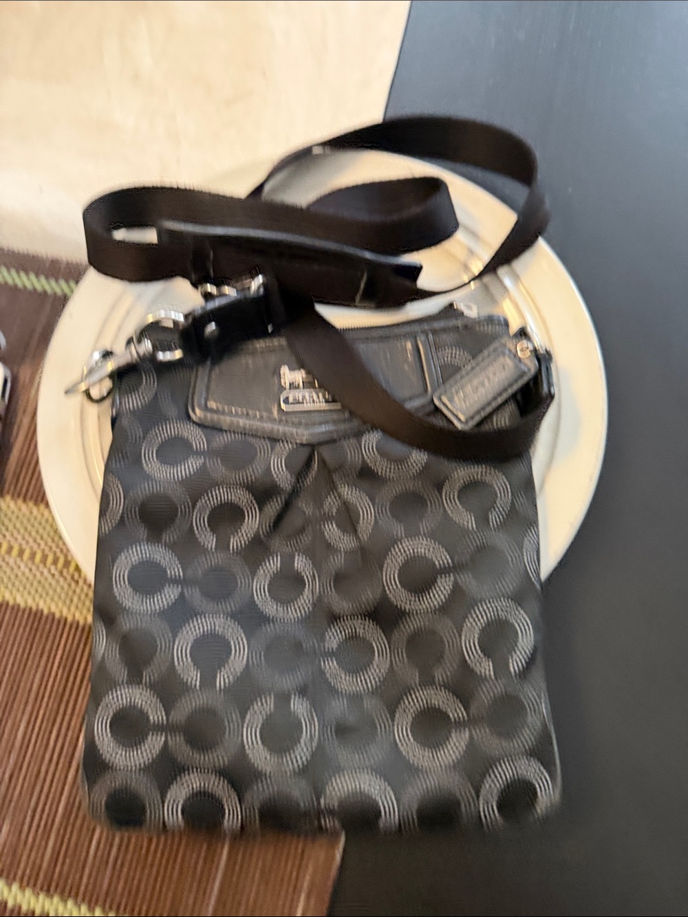 Coach Black swing back crossbody with Blue Interior
